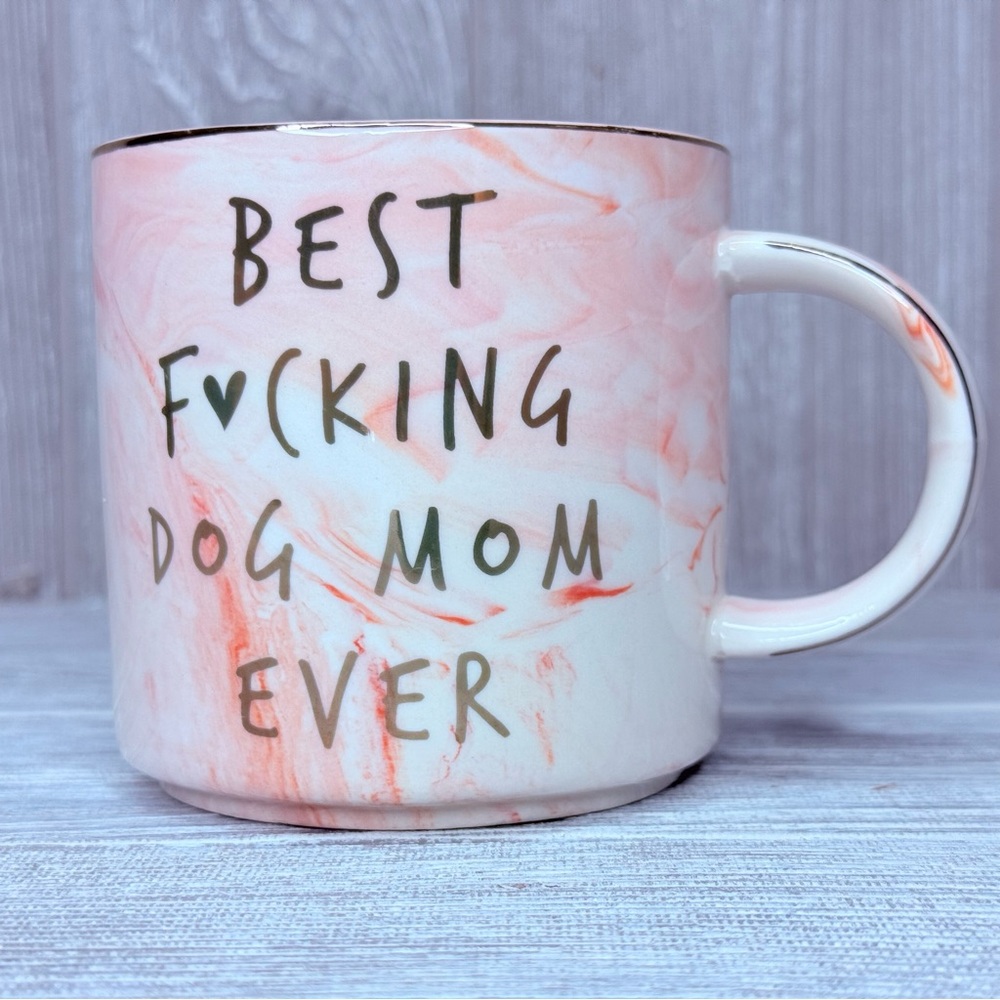 Hendson marble pink & white “ best f*cking dog mom” coffee cup mug ceramic funny